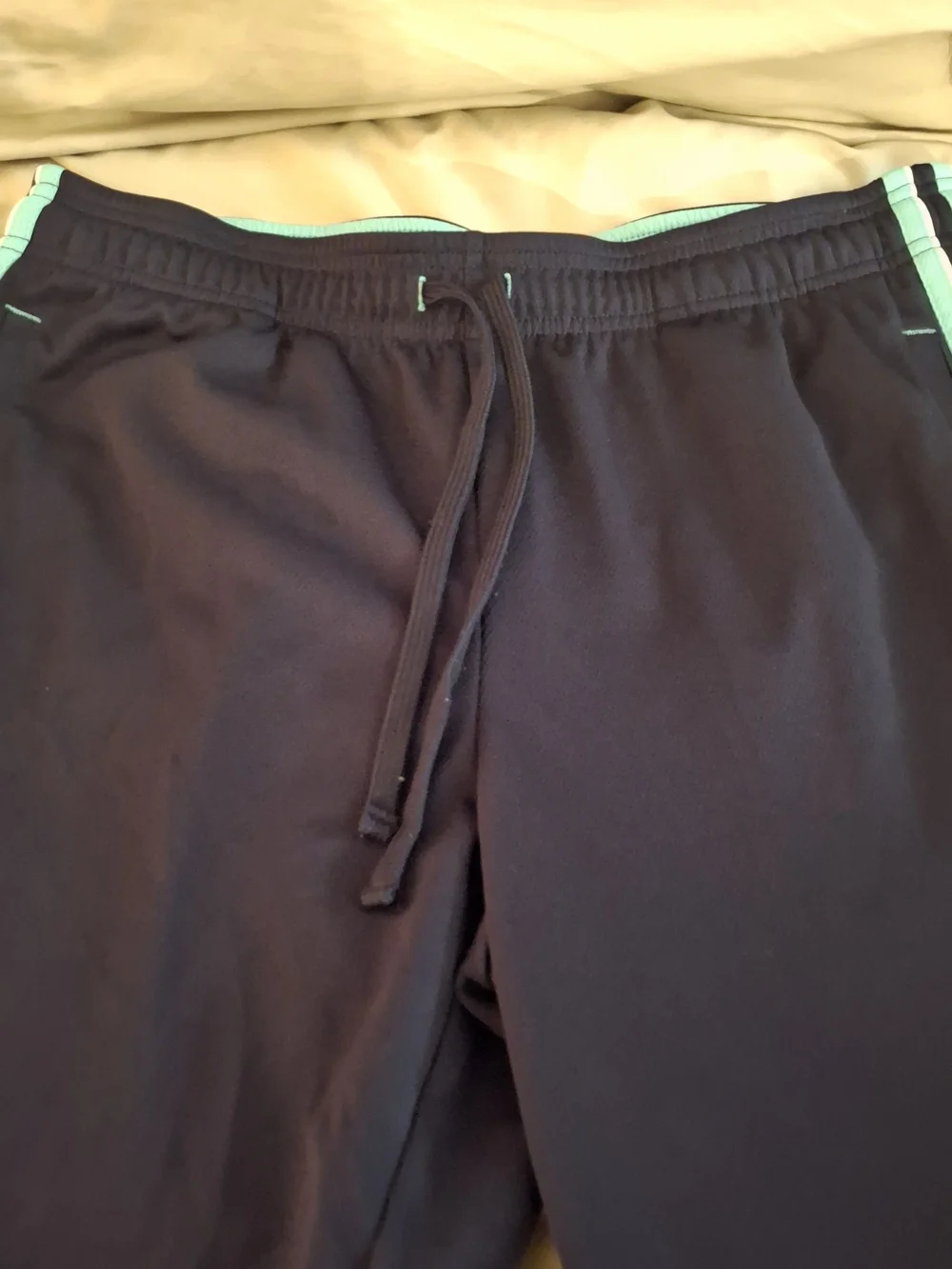 Made For Life Women's Navy Track Pants with Light Teal Side Stripes - Picture 4 of 7